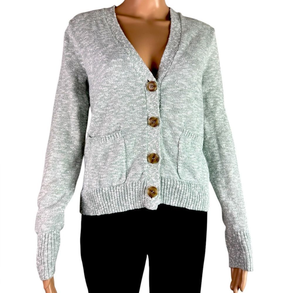 J. Crew Factory Forest Green & White Heathered Cardigan
